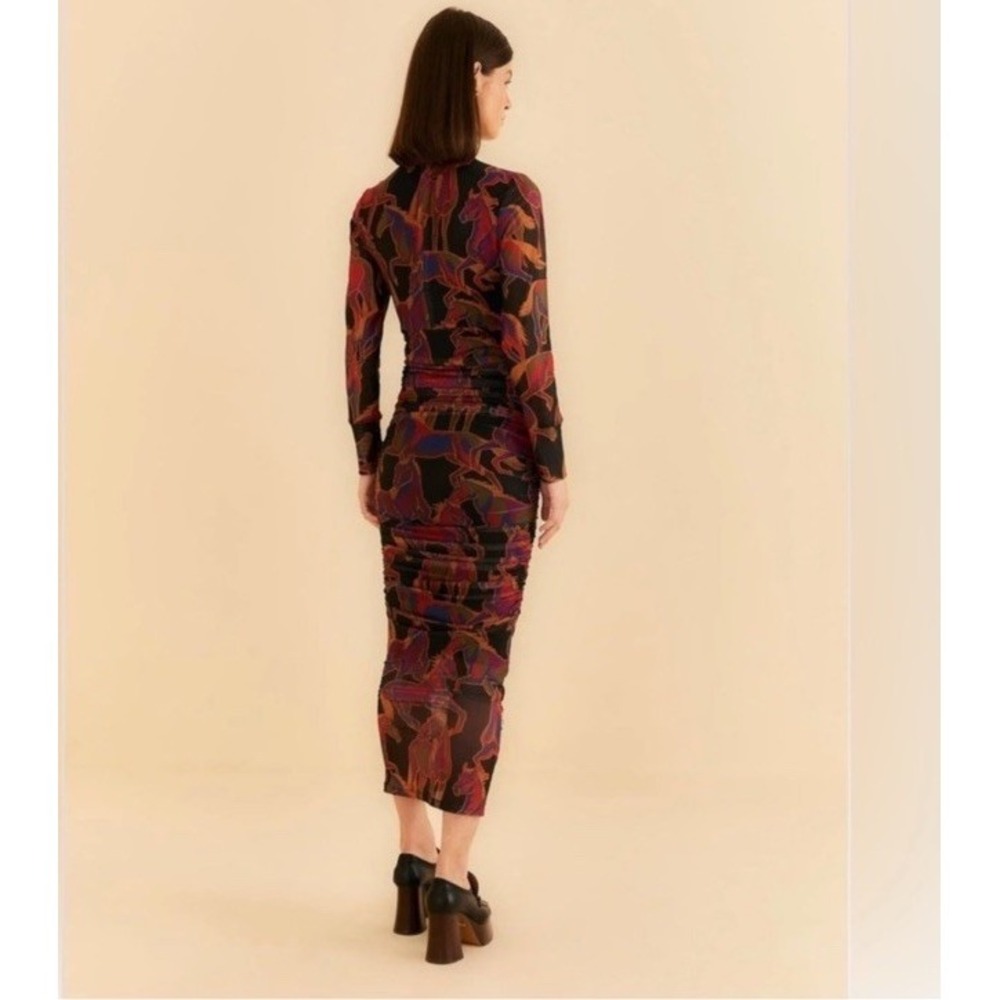 Farm Rio Wild Horses Tulle Midi Dress Ruched Equestrian Blck Design XXS Fits XS - Picture 3 of 8